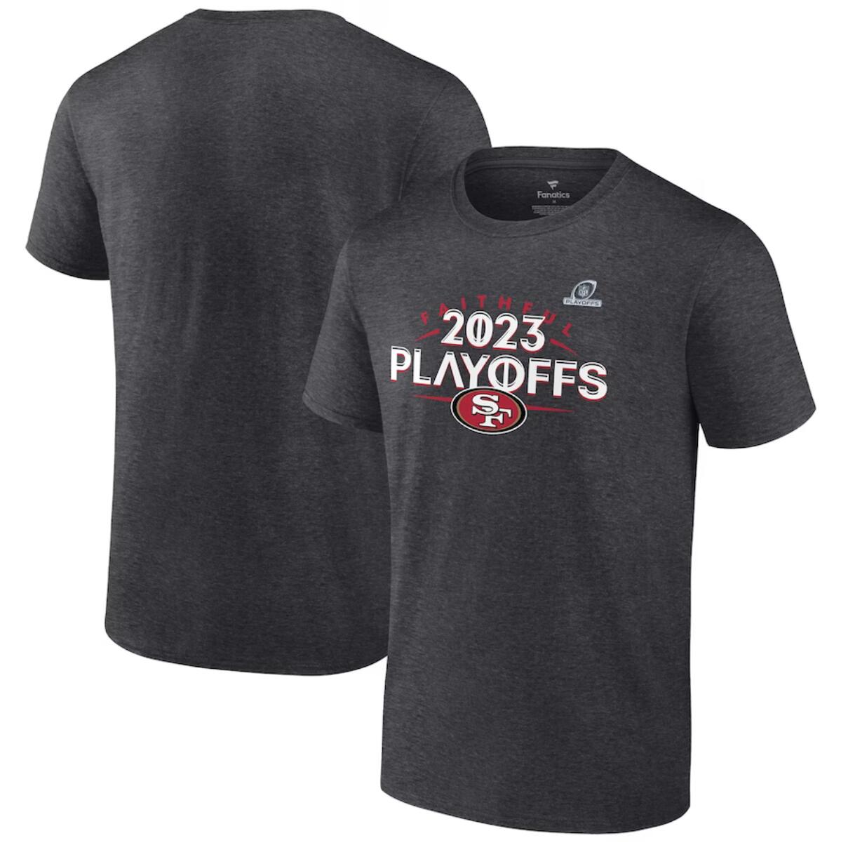 Men's San Francisco 49ers Heather Charcoal 2023 Playoffs T-Shirt